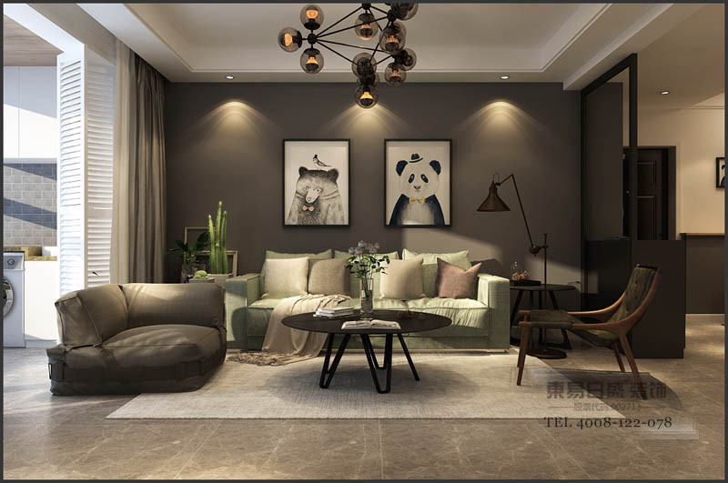   白色、深灰色为主的墙面搭配灰色系家具，色调的层层推进间，使得空间更加有层次质感。
