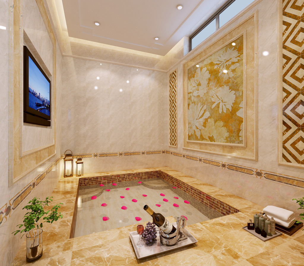 名仕溫泉國際城別墅-新中式風格-負一層溫泉泡池效果圖2