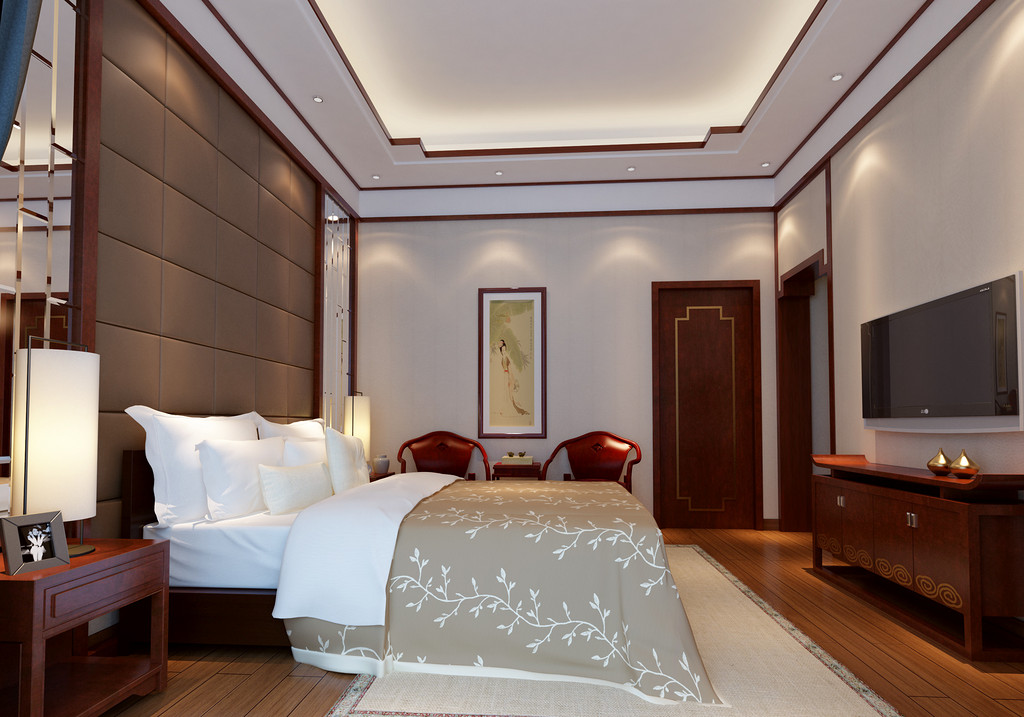 名仕溫泉國際城別墅-新中式風格-二樓老人臥室效果圖1