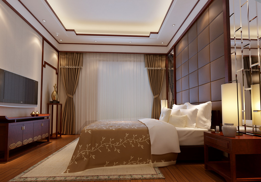 名仕温泉国际城别墅-新中式风格-二楼老人卧室效果图2