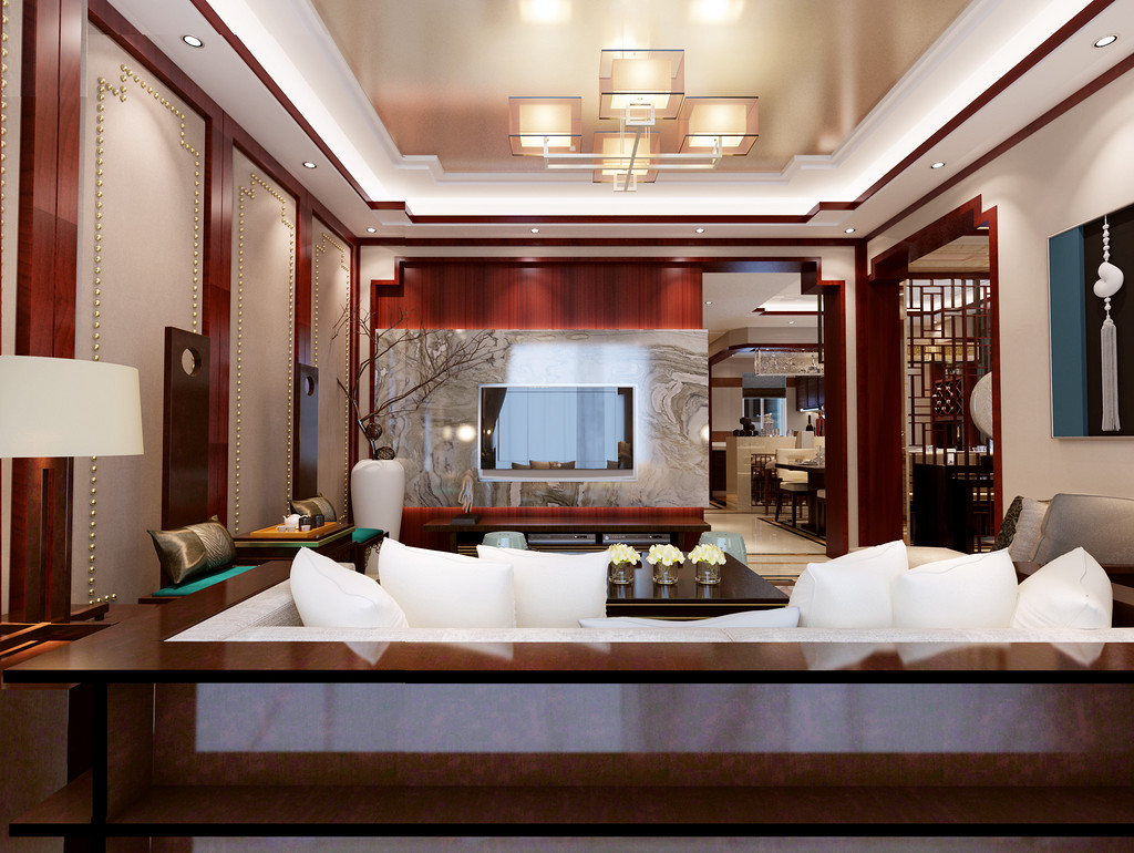 名仕溫泉國際城別墅-新中式風格-一樓客廳效果圖3