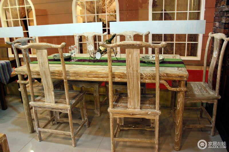 木然竹韵 开放漆餐桌+6椅图片